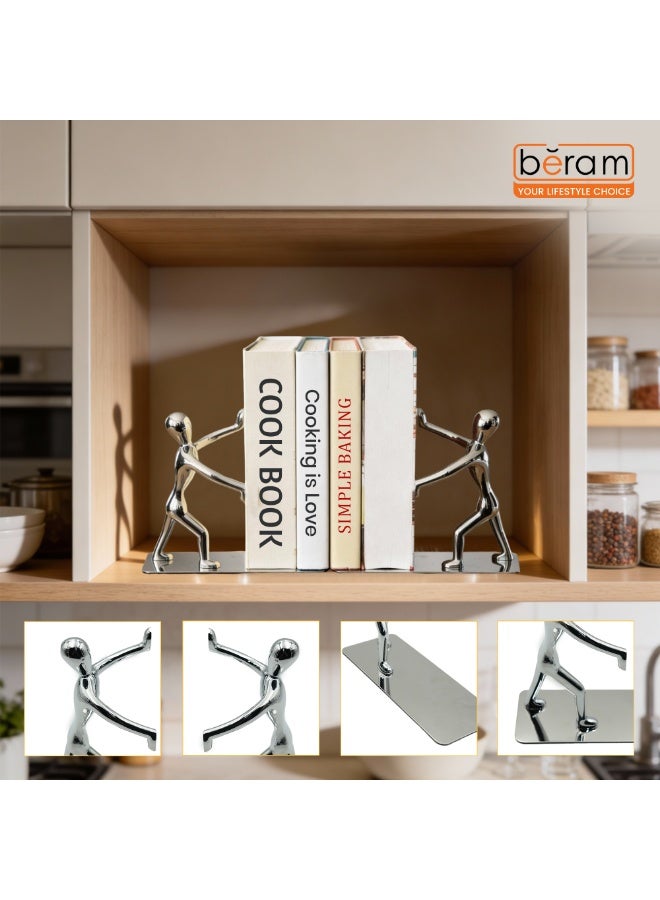 BERAM Push Figure Set Heavy Metal Book Ends Modern Human Figurine Design Anti Slip Sturdy Book Holder for Home Office and Library Decor Bookshelf Organizer Study Table Accessory - Image 4